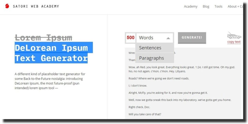 delorean ipsum text generator