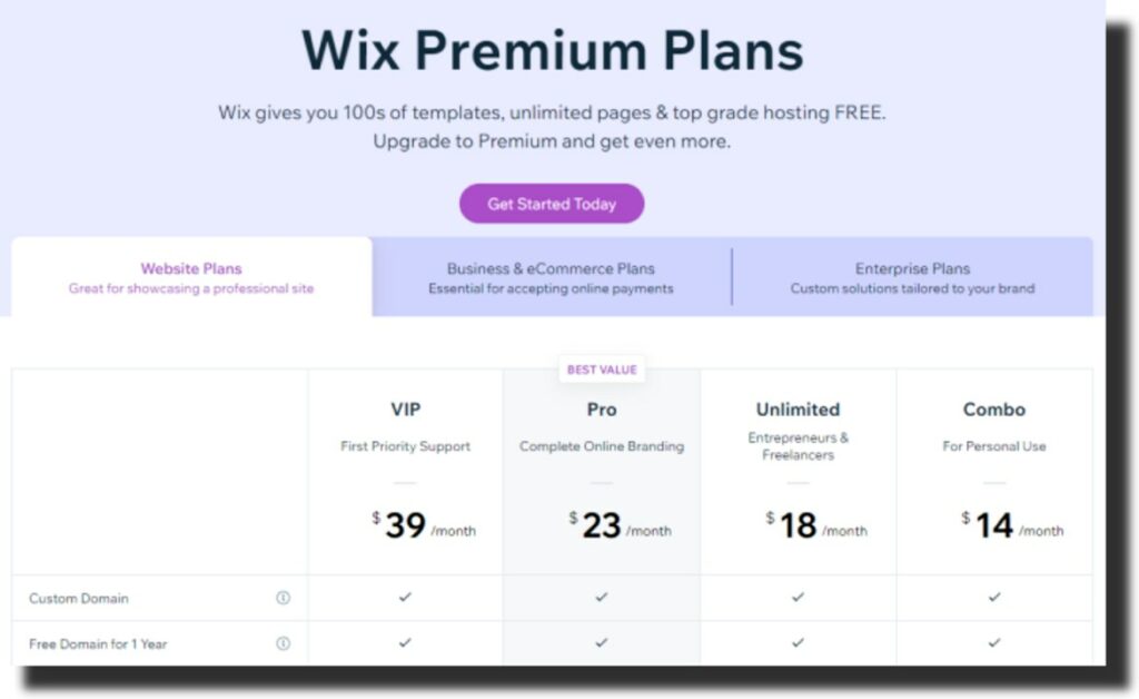 wix premium plans